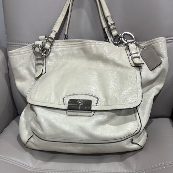 Coach Kristin Shimmery Ivory Leather East West Satchel Hobo Bag - Picture 1 of 6